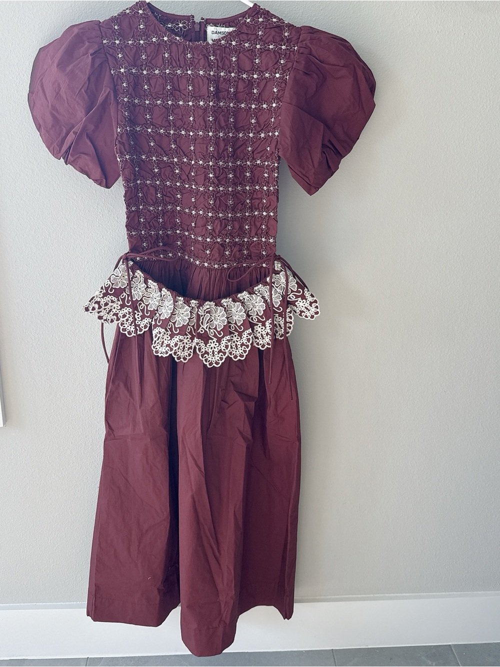 NWT Damson Madder Audrey Midi Dress - Burg/Butter Stitching - Picture 4 of 15
